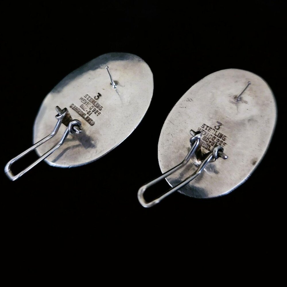 Vintage Dramatic Modernist Pepe Cerroblanco Sterling Silver Amethyst Earrings - Picture 4 of 6